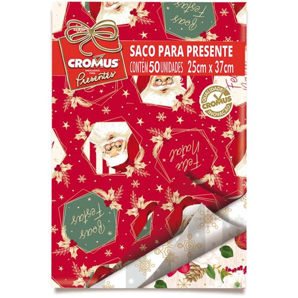 Saco para presente metalizado, 25x37cm, Natal, sortido, 99003139, Cromus - PT 50 UN