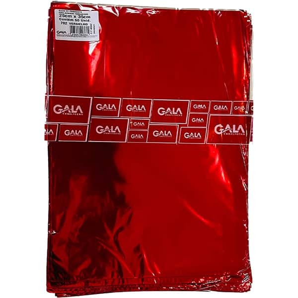 Saco para presente metalizado, Vermelho, 25cm x 35cm, Gala - PT 1 UN