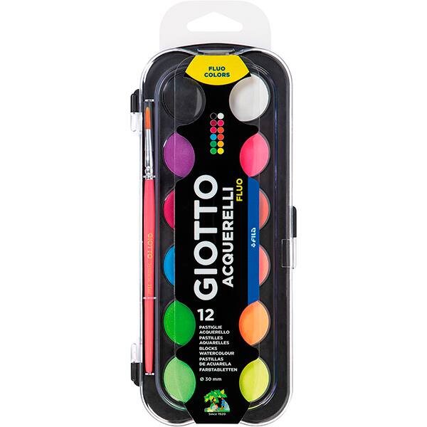 Aquarela em pastilhas fluorescente, 12 Cores, F351400, Giotto - ET 1 UN Aquarela em pastilhas fluorescente, 12 Cores, F351400, Giotto - ET 1 UN