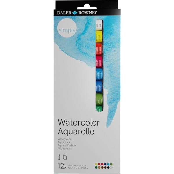 Tinta Aquarela Simply, 12ml, com 12 cores, 134500100, Daler Rowney - CX 1 UN