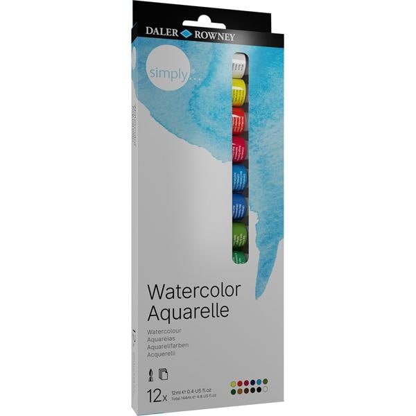 Tinta Aquarela Simply, 12ml, com 12 cores, 134500100, Daler Rowney - CX 1 UN