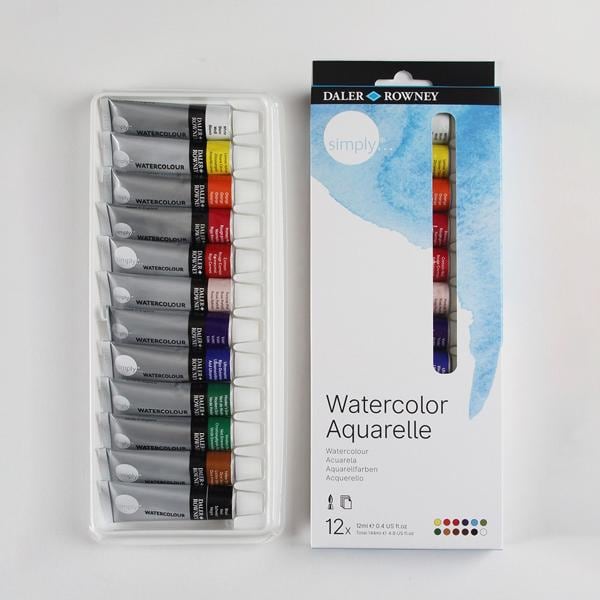 Tinta Aquarela Simply, 12ml, com 12 cores, 134500100, Daler Rowney - CX 1 UN