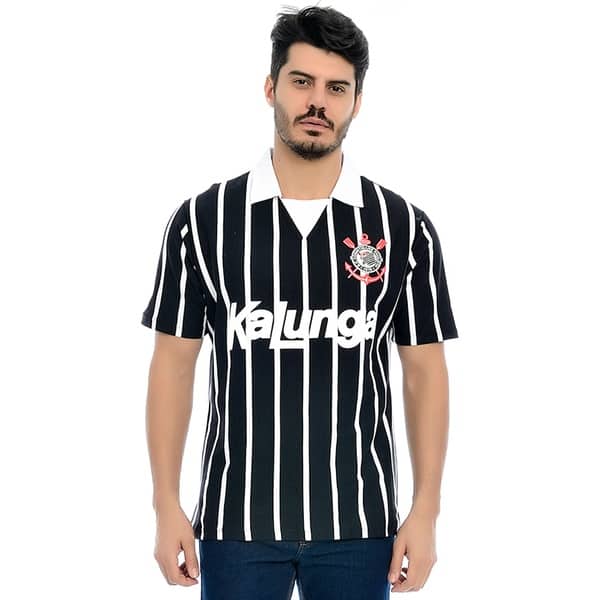 Camisa Corinthians Retrô 1990 Kalunga, Polo Listrada, Fio Tinto, Tamanho M, 30414, Corinthians - PT 1 UN Camisa Corinthians Retrô 1990 Kalunga, Polo Listrada, Fio Tinto, Tamanho M, 30414, Corinthians - PT 1 UN