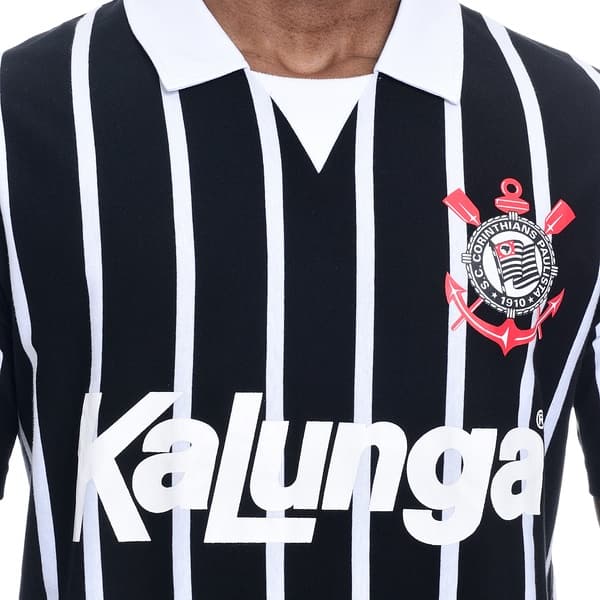 Camisa Corinthians Retrô 1990 Kalunga, Número 10, Polo Listrada, Fio Tinto, Tamanho P, 33575, Corinthians - PT 1 UN