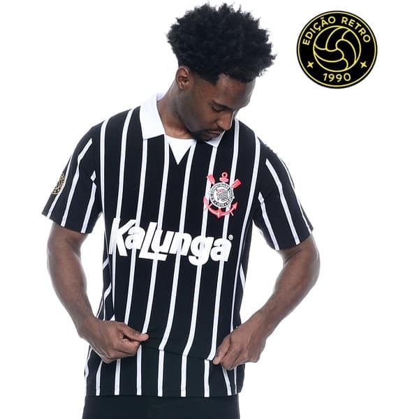 Camisa Corinthians Retrô 1990 Kalunga, Número 10, Polo Listrada, Fio Tinto, Tamanho M, 33575, Corinthians - PT 1 UN Camisa Corinthians Retrô 1990 Kalunga, Número 10, Polo Listrada, Fio Tinto, Tamanho M, 33575, Corinthians - PT 1 UN