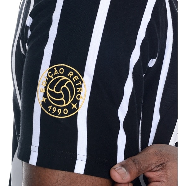 Camisa Corinthians Retrô 1990 Kalunga, Número 10, Polo Listrada, Fio Tinto, Tamanho M, 33575, Corinthians - PT 1 UN Camisa Corinthians Retrô 1990 Kalunga, Número 10, Polo Listrada, Fio Tinto, Tamanho M, 33575, Corinthians - PT 1 UN