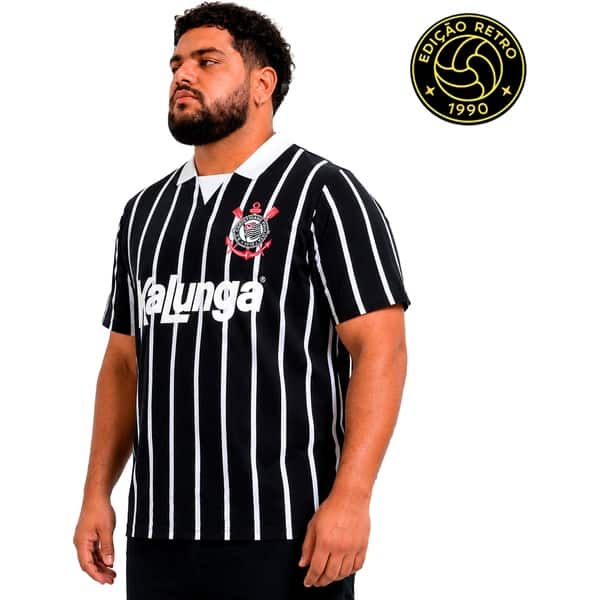 Camisa Corinthians Retrô 1990 Kalunga, Polo Listrada, Fio Tinto, Tamanho Plus Size G3, 32612, Corinthians - PT 1 UN Camisa Corinthians Retrô 1990 Kalunga, Polo Listrada, Fio Tinto, Tamanho Plus Size G3, 32612, Corinthians - PT 1 UN