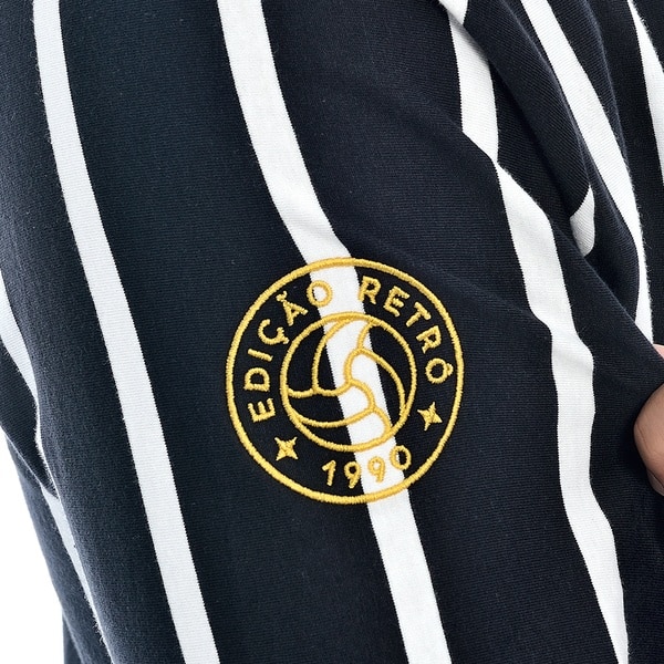 Camisa Corinthians Retrô 1990 Kalunga, Polo Manga Longa Listrada, Fio Tinto, Tamanho M, 33044, Corinthians - PT 1 UN Camisa Corinthians Retrô 1990 Kalunga, Polo Manga Longa Listrada, Fio Tinto, Tamanho M, 33044, Corinthians - PT 1 UN