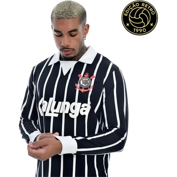 Camisa Corinthians Retrô 1990 Kalunga, Polo Manga Longa Listrada, Fio Tinto, Tamanho XGG, 33044, Corinthians - PT 1 UN Camisa Corinthians Retrô 1990 Kalunga, Polo Manga Longa Listrada, Fio Tinto, Tamanho XGG, 33044, Corinthians - PT 1 UN