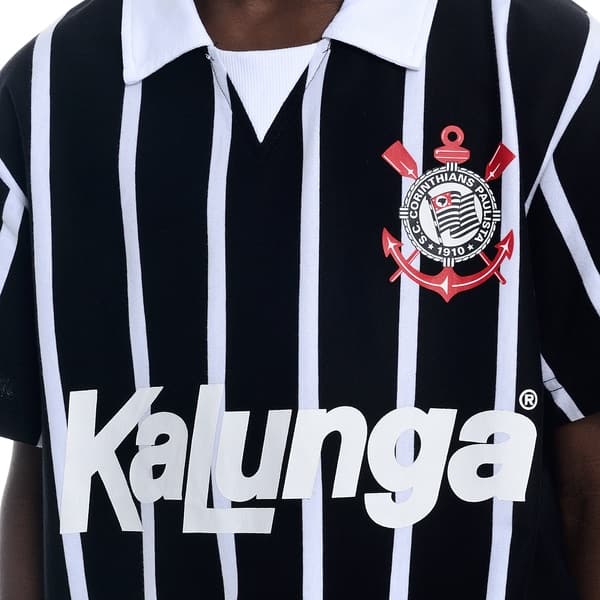 Camisa Corinthians Infantil Retrô 1990 Kalunga, Polo Listrada, Fio Tinto, Tamanho 4, 33304, Corinthians - PT 1 UN Camisa Corinthians Infantil Retrô 1990 Kalunga, Polo Listrada, Fio Tinto, Tamanho 4, 33304, Corinthians - PT 1 UN