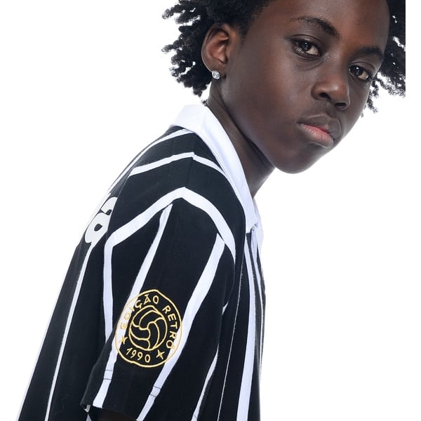 Camisa Corinthians Infantil Retrô 1990 Kalunga, Polo Listrada, Fio Tinto, Tamanho 10, 33304, Corinthians - PT 1 UN Camisa Corinthians Infantil Retrô 1990 Kalunga, Polo Listrada, Fio Tinto, Tamanho 10, 33304, Corinthians - PT 1 UN