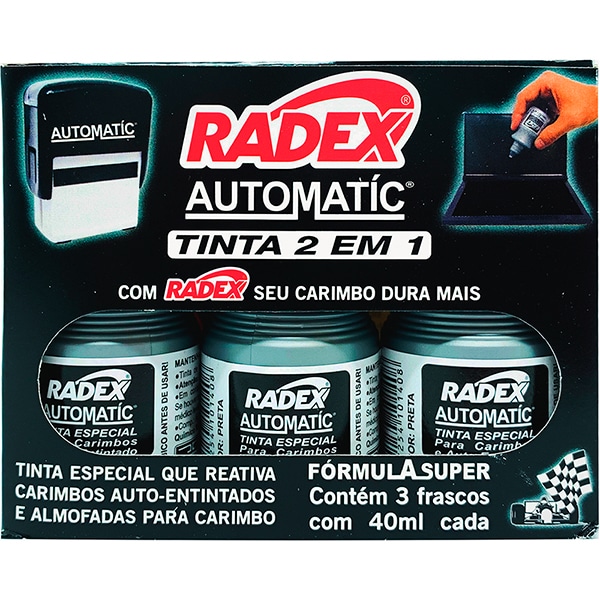 Tinta p/carimbo e p/auto-entintado 40ml radex preto Radex CX 3 UN