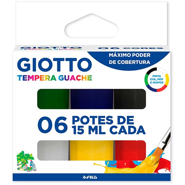 Tinta guache com 6 cores, 15ml, 016000, Giotto - CX 1 UN