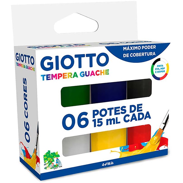 Tinta guache com 6 cores, 15ml, 016000, Giotto - CX 1 UN