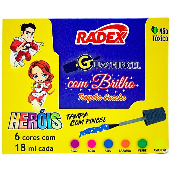 Tinta guache em pincel 6 cores brilho 18ml 7033 Radex CX 6 UN Tinta guache em pincel 6 cores brilho 18ml 7033 Radex CX 6 UN