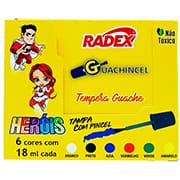 Tinta guache em pincel 6 cores primárias 18ml 7034 Radex CX 6 UN