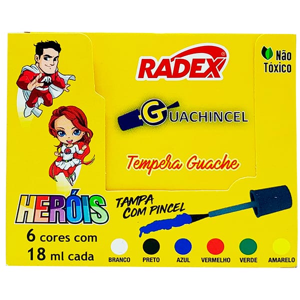 Tinta guache em pincel 6 cores primárias 18ml 7034 Radex CX 6 UN