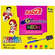 Tinta guache em pincel 6 cores neon 18ml 7031 Radex CX 6 UN