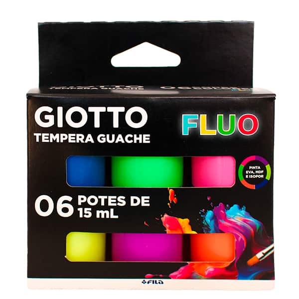 Tinta guache fluorescente, 6 Cores, 15ml, 020000, Giotto - CX 1 UN