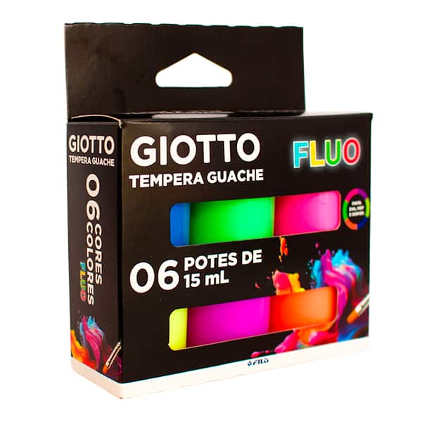 Tinta guache fluorescente, 6 Cores, 15ml, 020000, Giotto - CX 1 UN