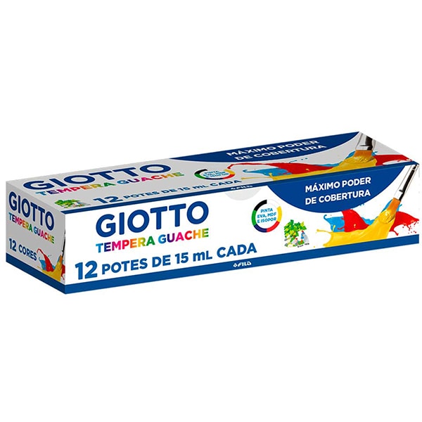 Tinta guache com 12 cores, 15ml, 017-000, Giotto - CX 1 UN