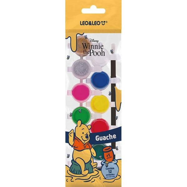 Tinta guache 3ml, com 12 cores, Ursinho Pooh, 94119, Leonora - BT 1 UN