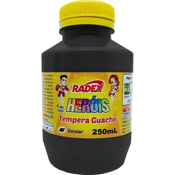 Tinta Guache, Preto 250ml, 2571, Radex - PO 1 UN