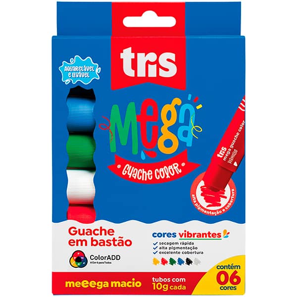 Tinta guache em bastão 6 cores mega 911124 Tris BT 1 UN Tinta guache em bastão 6 cores mega 911124 Tris BT 1 UN