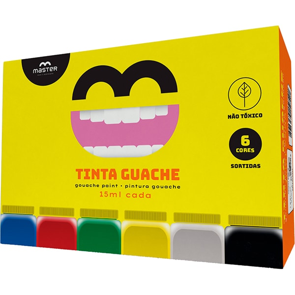 Tinta Guache, 15ml, 6 Cores Sortidas, Master - CX 6 UN