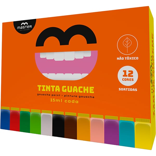 Tinta Guache, 15ml, 12 Cores Sortidas, Master - CX 12 UN