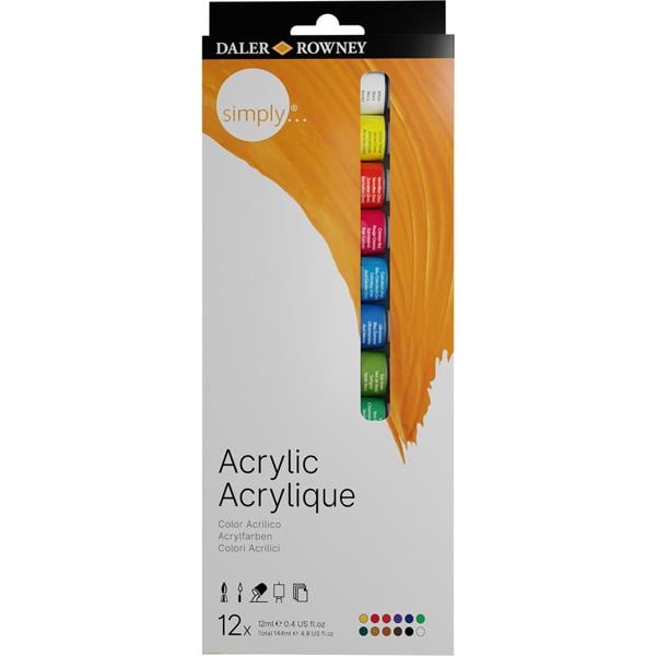 Tinta acrilica Dr.Simply, 12ml, com 12 cores, 126500012, Daler Rowney - CX 12 UN