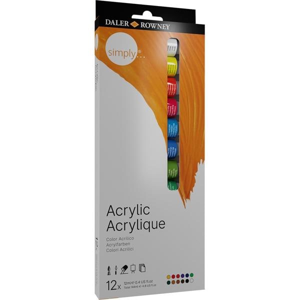 Tinta acrilica Dr.Simply, 12ml, com 12 cores, 126500012, Daler Rowney - CX 12 UN