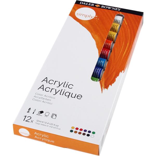 Tinta acrilica Dr.Simply, 12ml, com 12 cores, 126500012, Daler Rowney - CX 12 UN