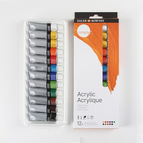 Tinta acrilica Dr.Simply, 12ml, com 12 cores, 126500012, Daler Rowney - CX 12 UN