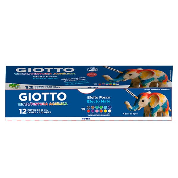 Tinta acrilica fosca 15ml 12 cores, B230012, Giotto - CX 1 UN