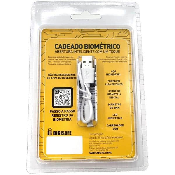 Cadeado com biometria, até 10 digitais, DP-SG03, Safewell - CX 1 UN