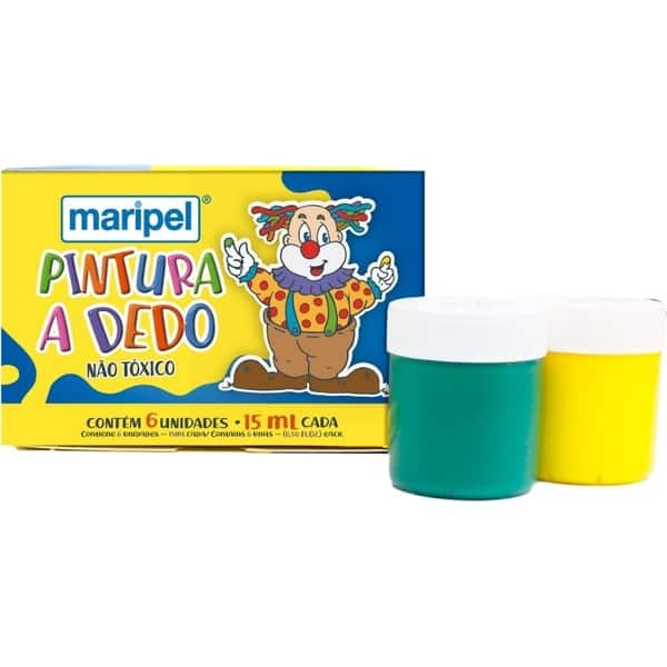 Tinta para Pintura a Dedo, 6 Cores Sortidas, 15ml, Maripel - CX 1 UN Tinta para Pintura a Dedo, 6 Cores Sortidas, 15ml, Maripel - CX 1 UN