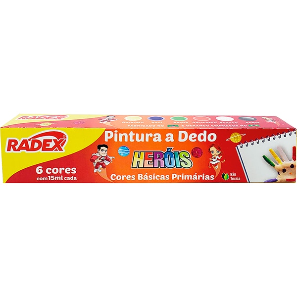 Tinta para pintura a dedo, 6 cores, 2575, Radex - ET 6 UN