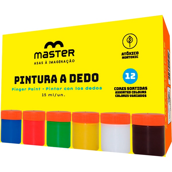 Pintura a Dedo, 12 Cores Sortidas, 15ml, Master - PT 12 UN