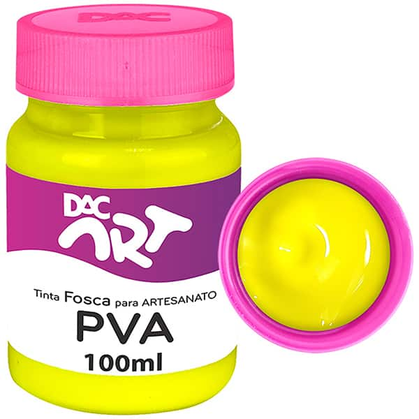 Tinta PVA para Artesanato, Fosca, 100ml, Amarelo Limão, 26002-14, DAC - 1 UN