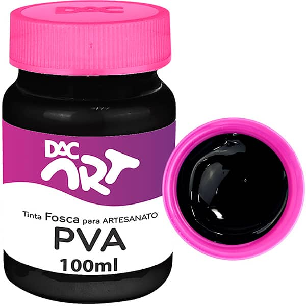 Tinta PVA para Artesanato, Fosca, 100ml, Preta, 26002-2, DAC - 1 UN