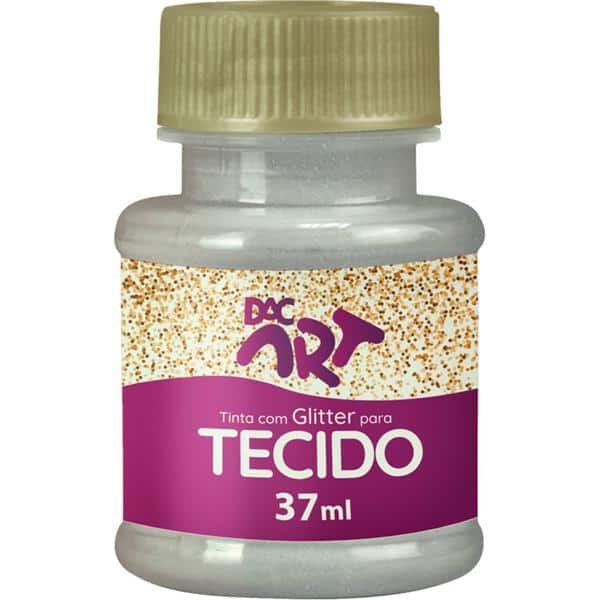 Tinta para tecido Glitter, Prata, 37ml, 24001-42, DAC - PT 1 UN