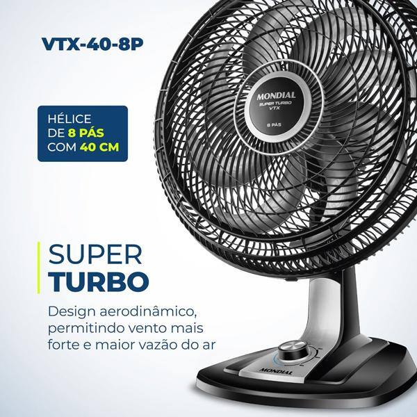 Ventilador oscilante de mesa, 40cm, 110v, 8 Pás, VTX40-8P, Mondial - CX 1 UN