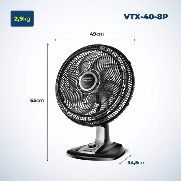 Ventilador oscilante de mesa, 40cm, 110v, 8 Pás, VTX40-8P, Mondial - CX 1 UN