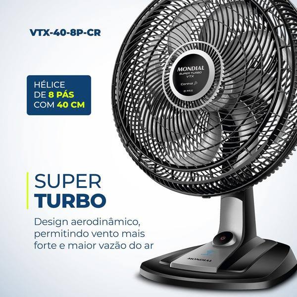 Ventilador oscilante de mesa, 40cm, 110v, 8 Pás, VTX40-8PCR, Mondial - CX 1 UN