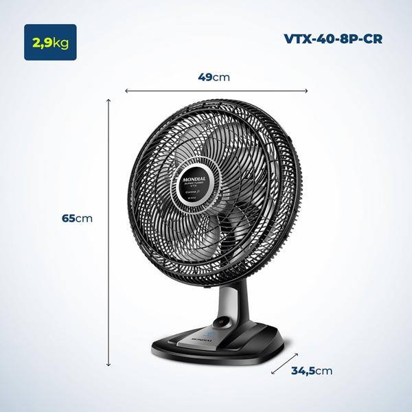 Ventilador oscilante de mesa, 40cm, 110v, 8 Pás, VTX40-8PCR, Mondial - CX 1 UN