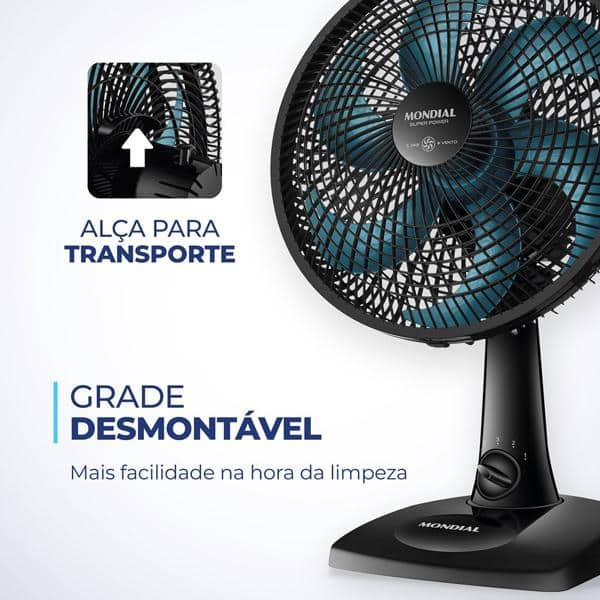 Ventilador de mesa, 6 pás, 30cm, 60w, 127v, Preto, VSP-30-AP, Mondial - CX 1 UN