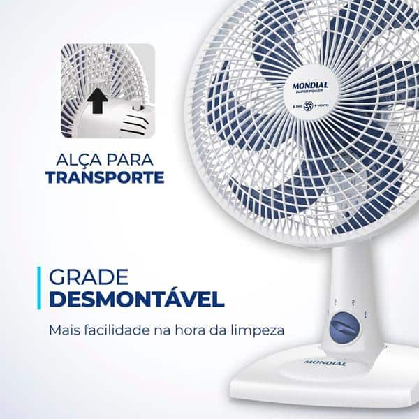 Ventilador de mesa turbo, 6 pás, 30cm, 60w, 220v, Branco, VSP-30-W, Mondial - CX 1 UN