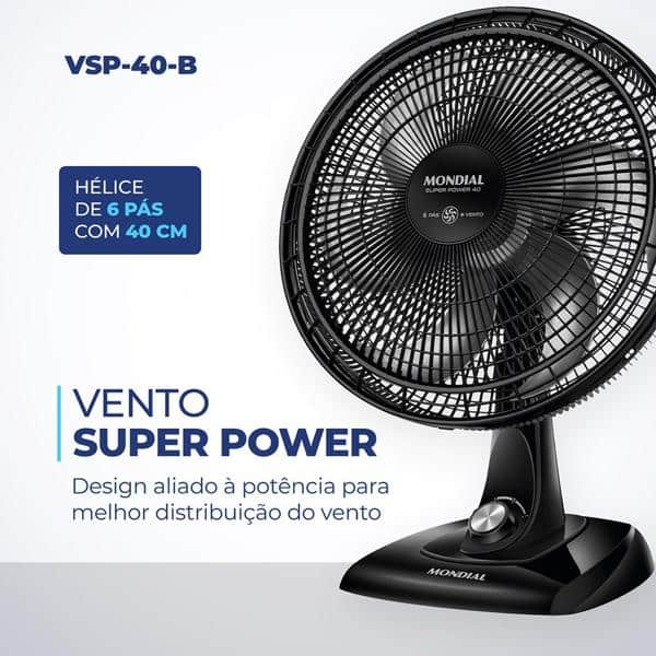 Ventilador de Mesa 40cm, 6 Pás, Preto, 140w, Mondial - CX 1 UN