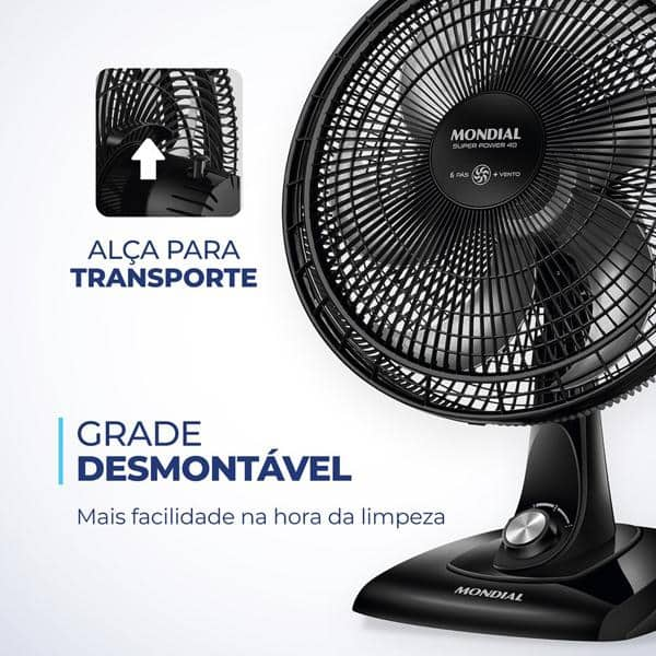 Ventilador de Mesa 40cm, 6 Pás, Preto, 140w, Mondial - CX 1 UN